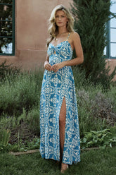 Kali Maxi Dress | Blue + White